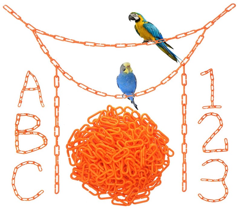 Hyamass 200-Piece Orange Plastic Chain Links & Toys - Interlocking C-Clip Bird Cage Accessories for Parakeets, Sugar Gliders, Small Pets (Climbing/Swinging Toys) - Image 1
